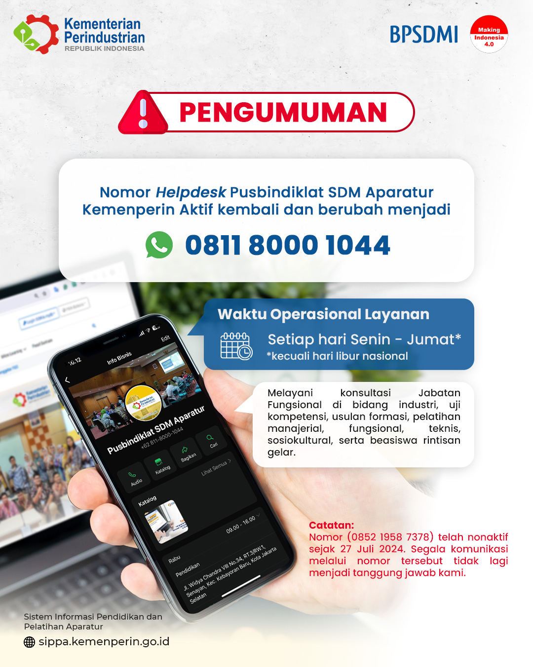 Helpdesk Pusbindiklat SDMA Aktif Kembali